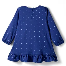 Babyhug Cotton Knit Full Sleeves Nighty With Text & Polka Dot Print - Blue image 2