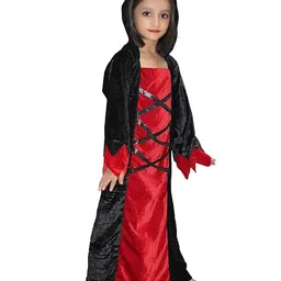 kaku fancy dresses Kaku Fancy Dress Three Fourth Sleeves Halloween Theme Witch Hooded Costume For Girls - Red & Black image 4