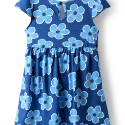 Babyhug Single Jersey Knit Cap Sleeves Frocks With Floral Print & Bow Applique Pack Of 2 - Red & Blue image 3