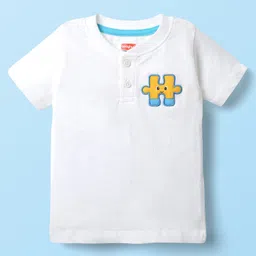 Babyhug Single Jersey Knit Half Sleeves T-Shirt & Dungaree With Alphabet Print - White & Red image 3