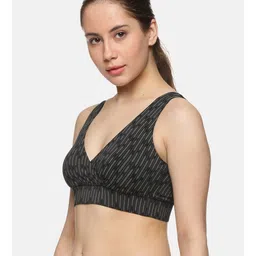 &Circus Modal Leaves Printed Maternity Bra With Nursing Access - Black image 4