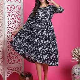 Merira Women Ethnic Motifs Printed Round Neck Cotton Fit and Flare Dress-picture-12