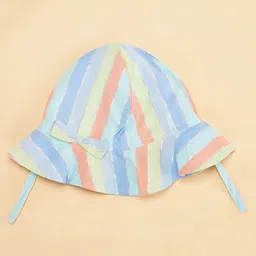 Pantaloons Baby Cap Sleeves Striped Coordinating Jumpsuit & Cap Set - Multi Colour image 5