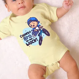 KNITROOT Half Sleeves Coolest Bro Text Printed Onesie - Yellow image 5