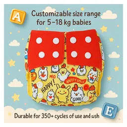 KIDS BASIC Reusable Baby Cloth Diapers With Fun Prints Washable Diaper Nappy - White , Yellow & Blue (Pack of 3) image 4