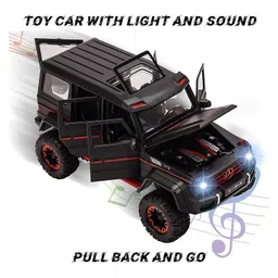 Pluspoint Diecast Toy Car Scale Model Pull Back Vehicles Alloy Simulation Supercar with Lights and Sound Also for Car Dashboard Mercedes G 500 - White image 5