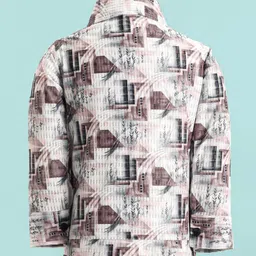 Radutu Full Sleeves Buildings Printed Jacket With Tee & Pant Set - Rose Pink & White image 5