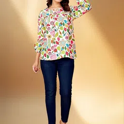 KHANJAN FASHION Floral Print Crepe Top-image-97