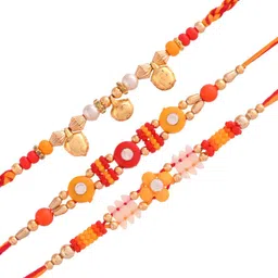 Aapno Rajasthan 3-Pcs Unique Hand Crafted Thread Rakhi With Greetings Card image 2