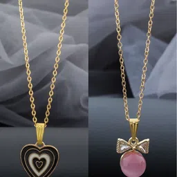 Birado Jewellery Set Of 2 Steel Gold-Plated Stones Studded Geometric Pendants With Chains-picture-32