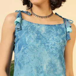 LIPS CROWN Women Abstract Printed Sleeveless Georgette Straight Kurta with Tie-Ups image 5