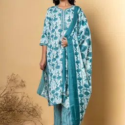 Readiprint Women Floral Printed Regular Sequinned Kurta with Palazzos & With Dupatta-picture-22