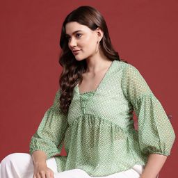 all about you Geometric Print Puff Sleeve Empire Top-picture-37