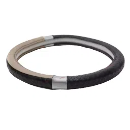 Cipher Sporty Look Leather Steering Wheel Grip Cover Beige and Silver M Size-picture-35