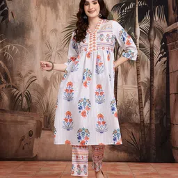 Sangria Floral Printed Empire-Style A-Line Kurta with Trousers image 2