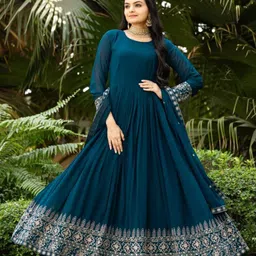Tilton Embroidered Georgette Fit & Flare Maxi Dress With Dupatta-picture-20