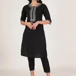 Brownverse Ethnic Motifs Embroidered Regular Straight Kurta with Pyjamas image 1