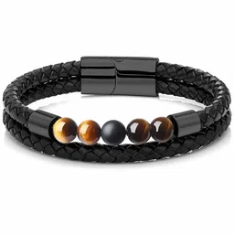 MEENAZ Men Leather Oxidised Multistrand Bracelet-picture-16