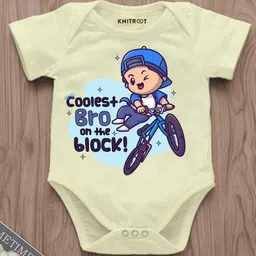 KNITROOT Half Sleeves Coolest Bro Text Printed Onesie - Yellow-image-12