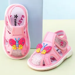 Cute Walk by Babyhug Velcro Closure Sandals with Butterfly Applique - Pink-picture-41