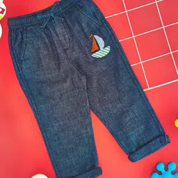 Pantaloons Baby Cotton Ship Printed Pants - Navy Blue image 1