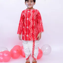 BownBee Pure Cotton Full Sleeves Lace Embellished Tie Dye Kurta Dhoti Set - Red-picture-23