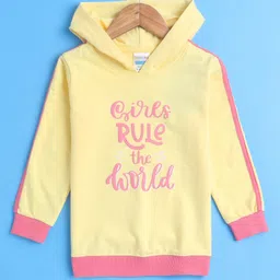 BUMZEE French Terry Knit Full Sleeves Text Printed Hooded Sweatshirt - Yellow-picture-13