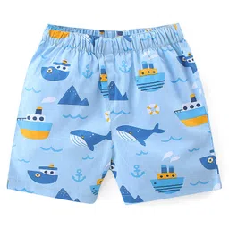 Babyhug Cotton Woven Regular Boxers Nautical & Sea Life Theme Print Pack of 3 - Blue & Red image 2