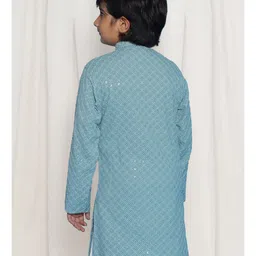 AJ Dezines Full Sleeves Sequin Embellished & Floral Embroidered Kurta - Blue image 3