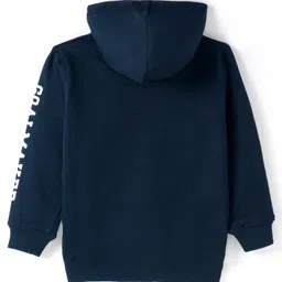 Doreme Fleece Knitted Full Sleeves Hooded Sweatshirt With Text Print - Navy Blue image 2