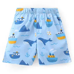 Babyhug Cotton Woven Regular Boxers Nautical & Sea Life Theme Print Pack of 3 - Blue & Red image 3