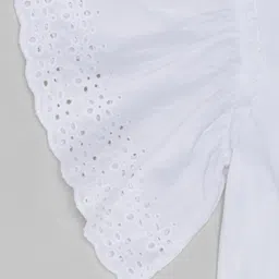 Pantaloons Junior Cotton Knit Half Bell Sleeves Shine Text Sequins Embellished Crop Top - White image 4