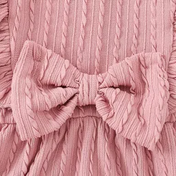 Mark & Mia Full Sleeves Winter Frock with Frill Detailing & Bow - Pink image 4
