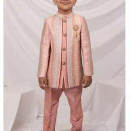 LITTLE COLLARS Boys Embellished Multiple Slits Above Knee Sherwani Set-picture-19