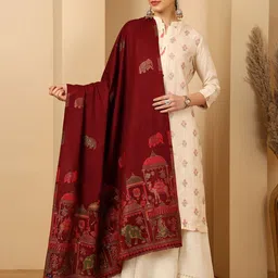 Tweedle Ethnic Motifs Woven Design Zari Shawl image 3