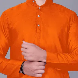 click n buy Men Solid, Colorblock, Self Design Straight Kurta (Orange) image 2
