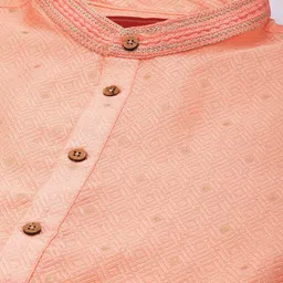 House of Pataudi Self-Design Geometric Band Collar Jashn Kurta with Churidar image 2