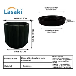 LASAKI Flona Black Ceramic Handmade Planter With Plate image 2