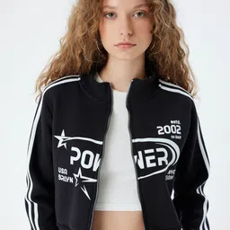 Koton Women Typography Printed Mock Collar Sweatshirt-image-32