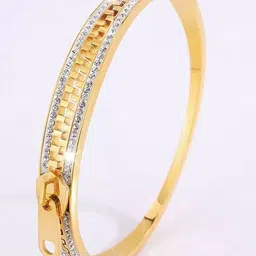 MEENAZ Gold Plated Stainless Steel Cubic Zirconia Kada Bracelet image 2