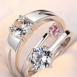 AGARWALPRODUCT Unisex Set Of 2 Sterling Silver-Plated AD-Studded Couple Finger Rings image 2