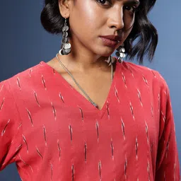 Taavi Ikat Woven Design V-Neck Kurti image 2