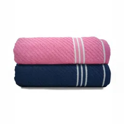 Myntra Elegant Homes Pink & Navy Blue 2 Pieces Striped Cotton 400 GSM Bath Towel image 4