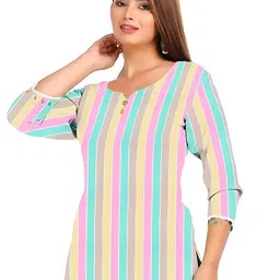 REHMAT TEXTILE Striped Notch Neck Pure Cotton Straight Kurti-picture-10