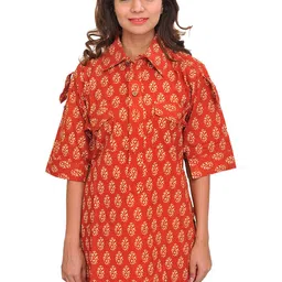 Exotic India Women Floral Printed Daily Cotton Straight Kurta-picture-26