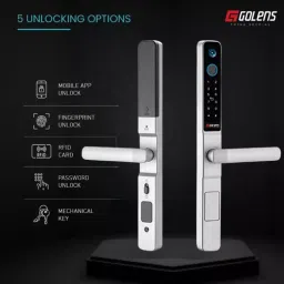 GOLENS Luxury Digital Door Lock with Long Handle Biometric Silver, X54 image 2