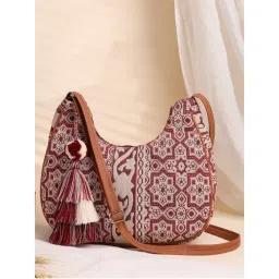 Anekaant Tribal Wine, Ivory & Tan Tribal Cotton Jacquard Sling Bag-picture-15