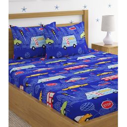 HOSTA HOMES 280 GSM Glaced Cotton Double Size Bedsheet With 2 Pillow Covers Vehicles Print - Multicolor-picture-6