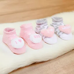 Baby Moo Pack Of 2 Family Theme 3D I Love Mom Dad Embroidered Infant Socks - Pink & Grey-picture-12