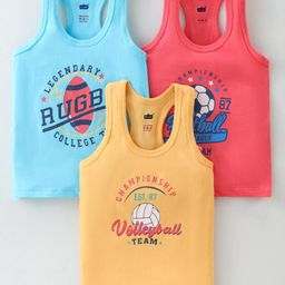 Simply Interlock Sleeveless Set Of Vest With Ball Print Pack Of 3 -Sky Blue Yellow & Red-picture-33